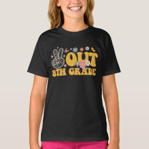 Camiseta Groovy do 8º ano do Peace Out no último dia da esc