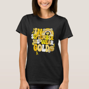 Camiseta Groovy Em Setembro Usamos Dourado Câncer Infantil
