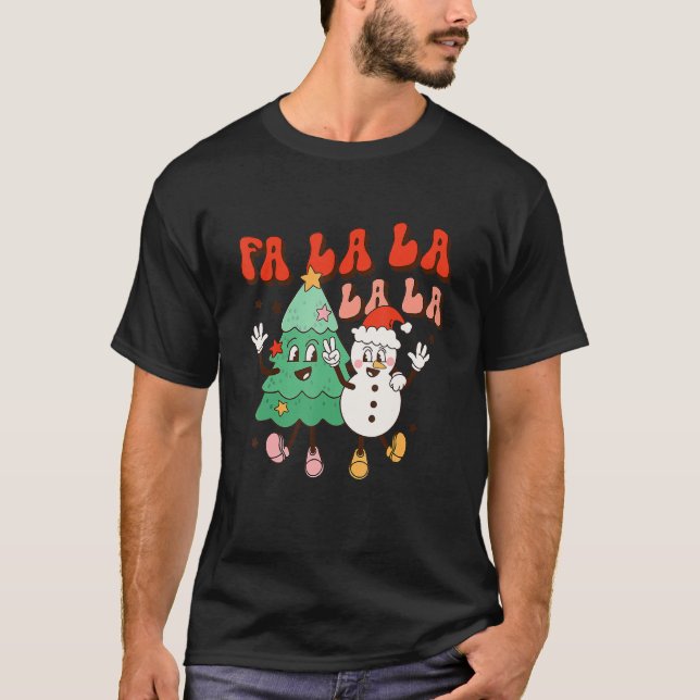 Camiseta Groovy Fa La Christmas Cute Santa Hat Árvore de Na (Frente)