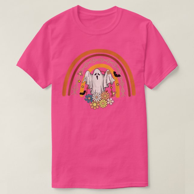 Camiseta Groovy Floral Ghost Cute Halloween Graphic (Frente do Design)