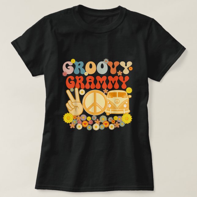 Camiseta Groovy Grammy Retro Matching Family Chá de fraldas (Frente do Design)
