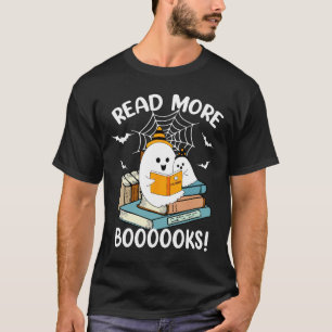 Camiseta Groovy Halloween Ghost Leia Mais Livros Bibliotecá