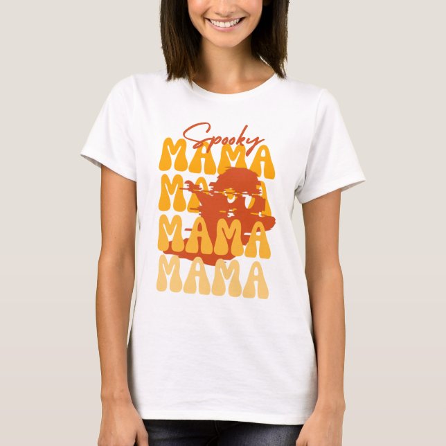 Camiseta Groovy Halloween Mama fofa fantasma perturbou engr (Frente)