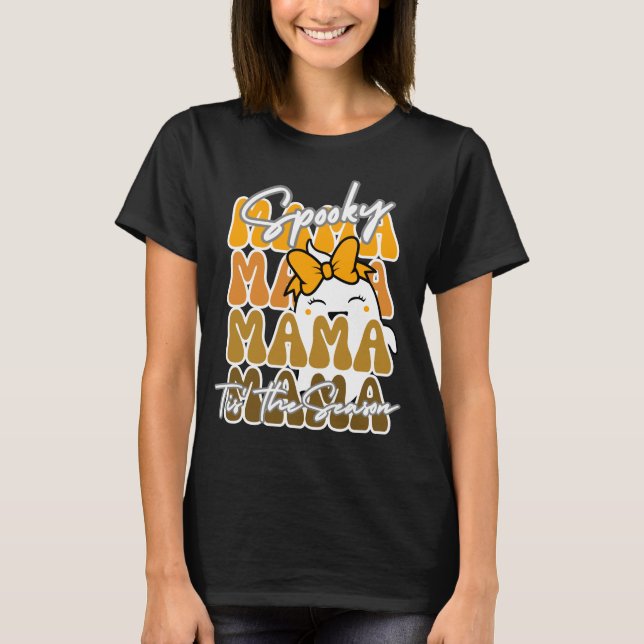 Camiseta Groovy Halloween Mama Spooky é a estação (Frente)
