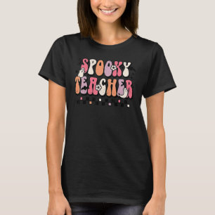 Camiseta Groovy Halloween Spooky Professora Trick Ou Ensino