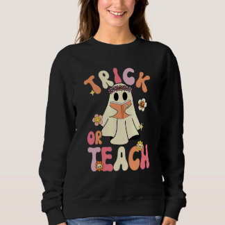 Camiseta Groovy Halloween Truque ou Ensine Floral Retro Fan