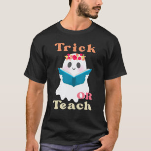 Camiseta Groovy Halloween Truque ou Ensine Floral Retro Fan