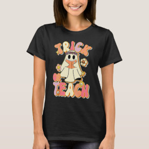 Camiseta Groovy Halloween Truque ou Ensino Rétro Floral Fan