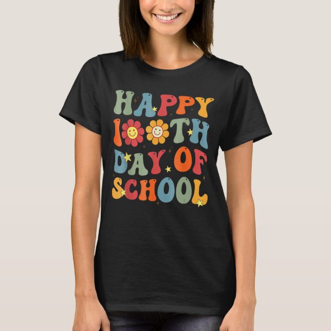 Camiseta Groovy Happy 100th Day Of School Cute Students Kid (Frente)