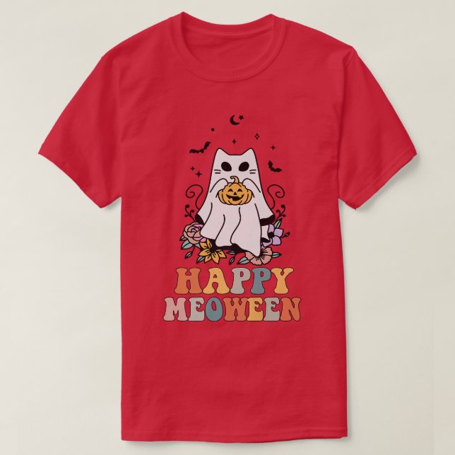 Camiseta Groovy Happy Meobetween Witch Cats Halloween Kitte (Frente do Design)
