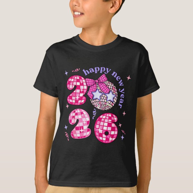 Camiseta Groovy Happy New Year Party 2026 Girls Kids Toddle (Frente)