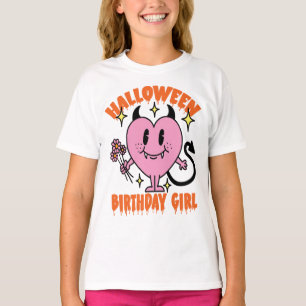 Camiseta Groovy Heart Ghost Halloween Birthday Girl