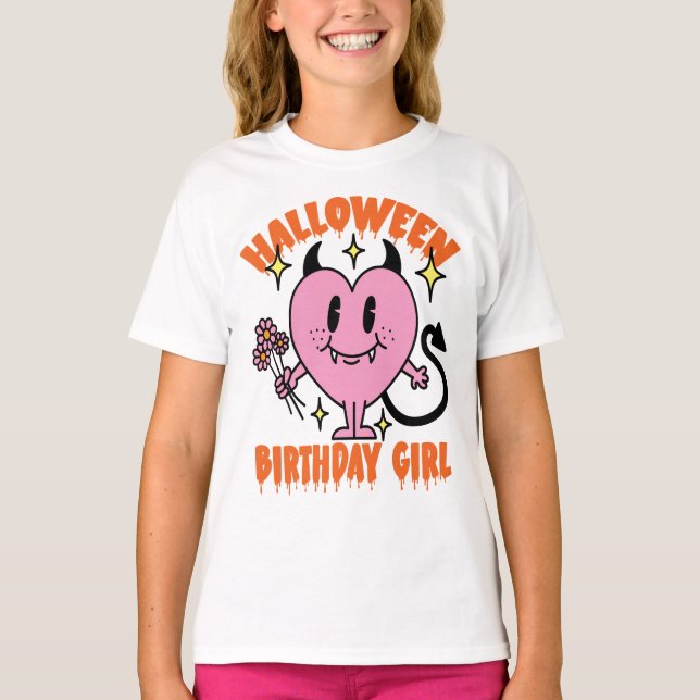 Camiseta Groovy Heart Ghost Halloween Birthday Girl (Frente)