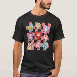 Camiseta Groovy Hearts Love Lunch Lady Dia de os namorados