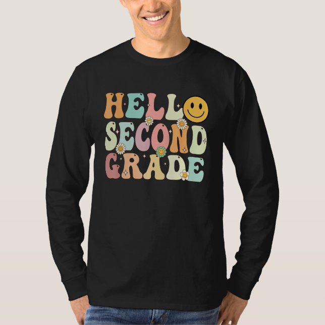 Camiseta Groovy Hello 2nd Second Grade Back To School Teach (Frente)