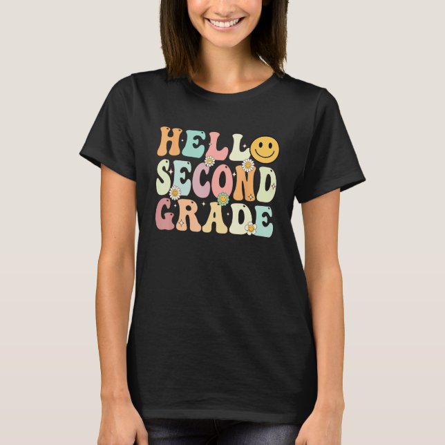 Camiseta Groovy Hello 2nd Second Grade Back To School Teach (Frente)