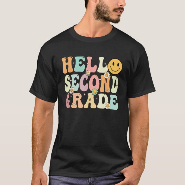 Camiseta Groovy Hello 2nd Second Grade Back To School Teach (Frente)