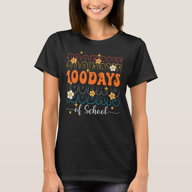 Camiseta Groovy Hippie 100º Dia dos Professores Feliz 1 (Frente)