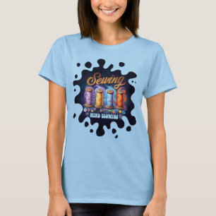 Camiseta Groovy hippie costurando noções de colete