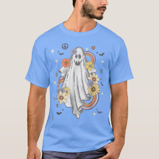 Camiseta Groovy Hippie Decorations Floral Ghost Halloween