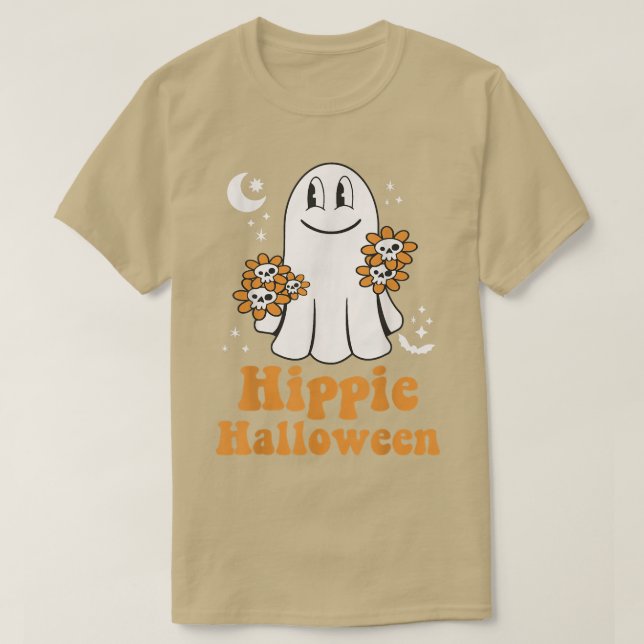 Camiseta Groovy Hippie Halloween Costume Retro Fantasma Flo (Frente do Design)