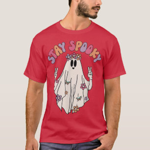 Camiseta Groovy Hippie Permaneça Spooky Vibes Retro Fantasm