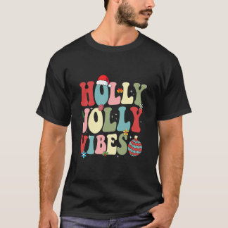 Camiseta Groovy Holly Xmas Alegre Natal Vibes Chapéu de Pap