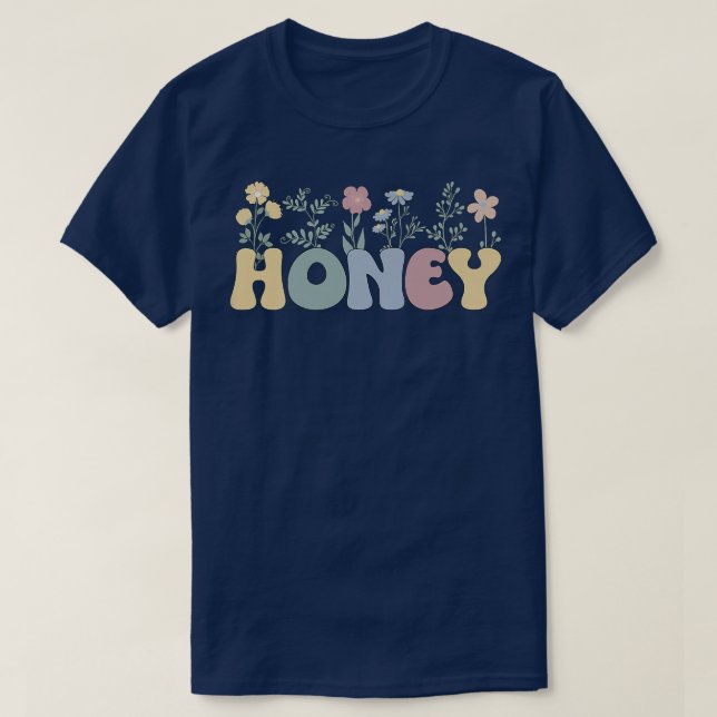 Camiseta Groovy Honey Avó Flores Querida Vovó  (Frente do Design)