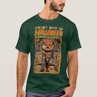 Camiseta Groovy Horror Giant Pumpkin Monster perseguindo Sp