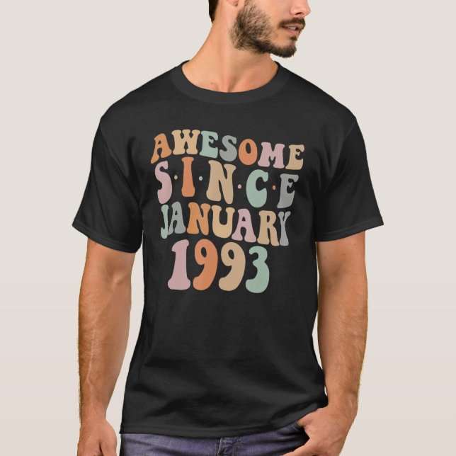 Camiseta Groovy Incrível Desde Janeiro de 1993 aniversário  (Frente)