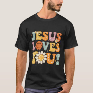 Camiseta Groovy Jesus ama Vocês Crianças Mulheres Fé Religi