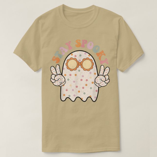Camiseta Groovy Keep Spooky Vibes Retro Fantasma Floral Hip (Frente do Design)