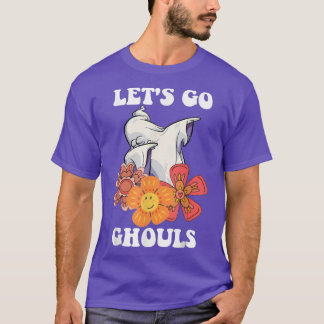 Camiseta Groovy Let's Go Ghouls Floral Ghost Hippie Hallowe