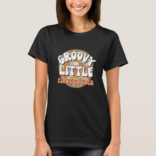 Camiseta Groovy Little First Grader 1 rua De Volta À Escola (Frente)