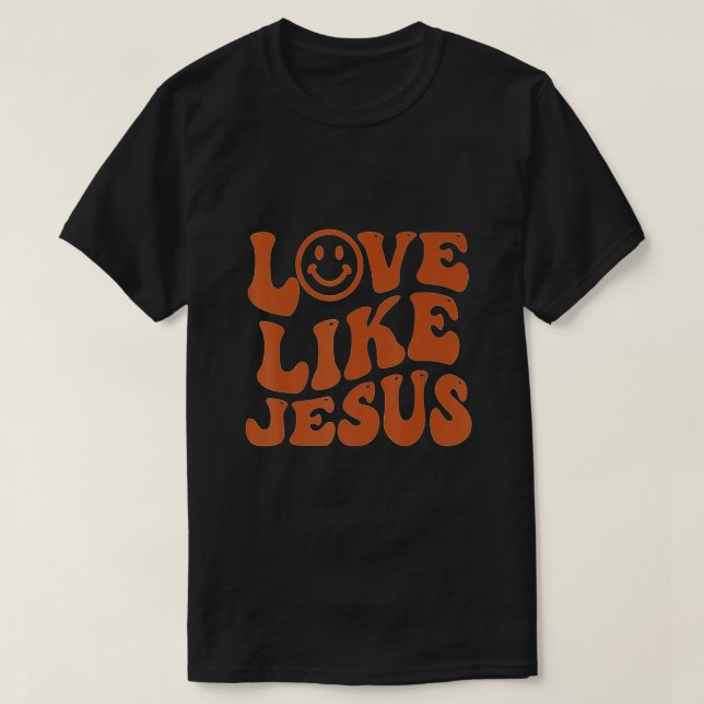 Camiseta Groovy Love Like Jesus Preppy Religion Christian G (Frente do Design)