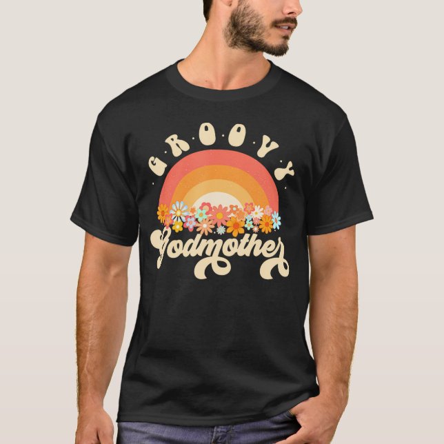 Camiseta Groovy Madrinha Arco-Íris Flores Coloridas (Frente)
