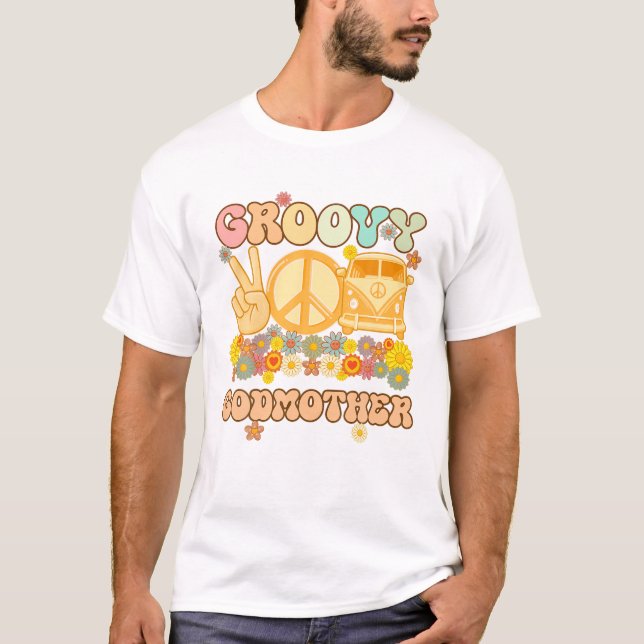 Camiseta Groovy Madrinha Retro Correspondente Chá de fralda (Frente)