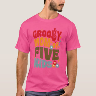 Camiseta Groovy Mãe De Cinco Crianças Retro Wavy 70s Vintag