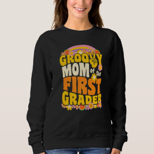 Camiseta Groovy Mãe do Primeiro Grader Retro Wavy 70s Vint
