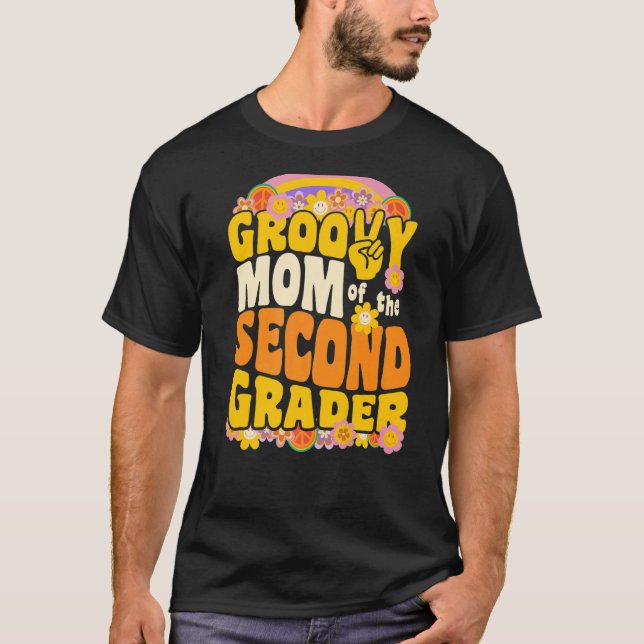 Camiseta Groovy Mãe do Segundo Grader Retro Wavy 70s Vin (Frente)