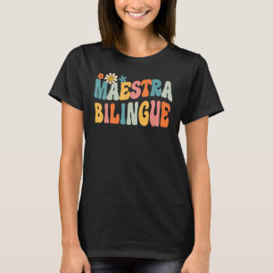Camiseta Groovy Maestra Bilingue Professora Espanhola Retro