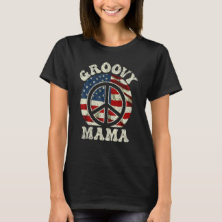 Camiseta Groovy Mama 70s estética USA Flag Retro Mãe 1