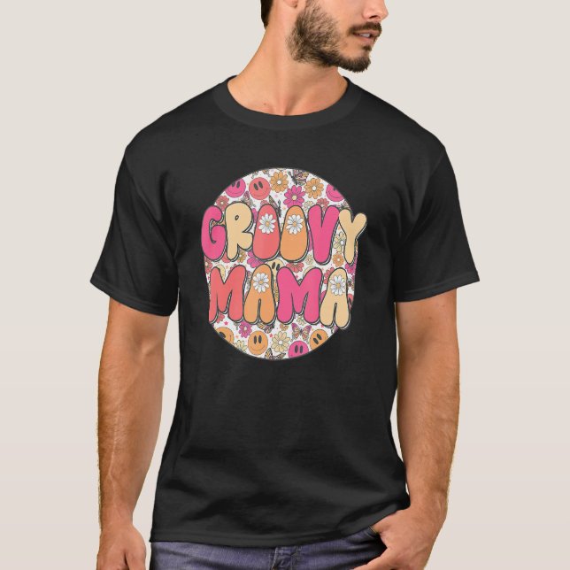 Camiseta Groovy Mama Hippie Retro Daisy Flower Smile Face H (Frente)