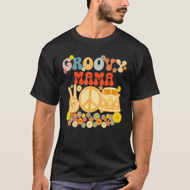 Camiseta Groovy Mama Retro Correspondente à Chá de fraldas  (Frente)