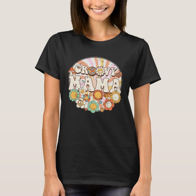 Camiseta Groovy Mama Retro Rainbow Colorful Flower Mothers  (Frente)