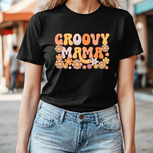 Camiseta Groovy Mama | Tipografia Retro 70s Floral (Criador carregado)