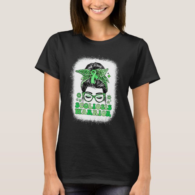 Camiseta Groovy Messy Bun Women Green Ribbon Scoliosis Warr (Frente)