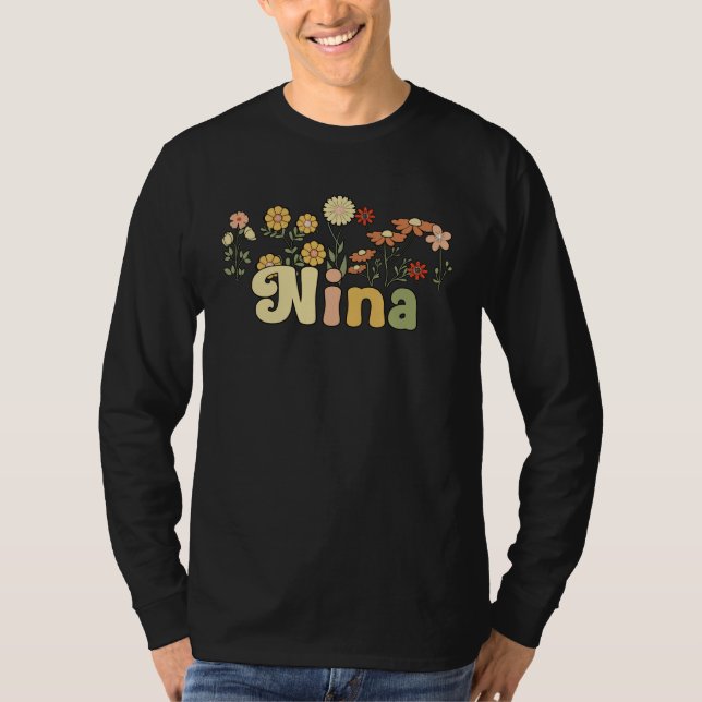 Camiseta Groovy Nina Grandmother Flowers Nina Grandma (Frente)