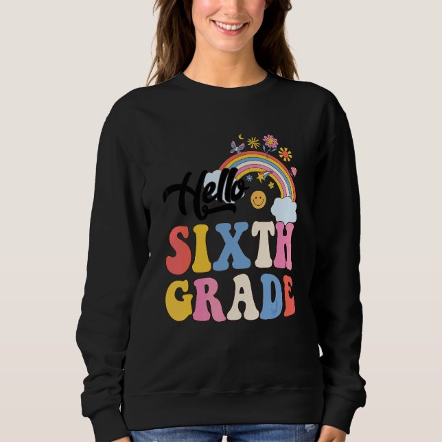 Camiseta Groovy Olá Sexta Série Professores Aluno Arco-íris (Frente)