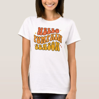 Camiseta Groovy Olá Temporada da Abóbora Brilho Outono Retr